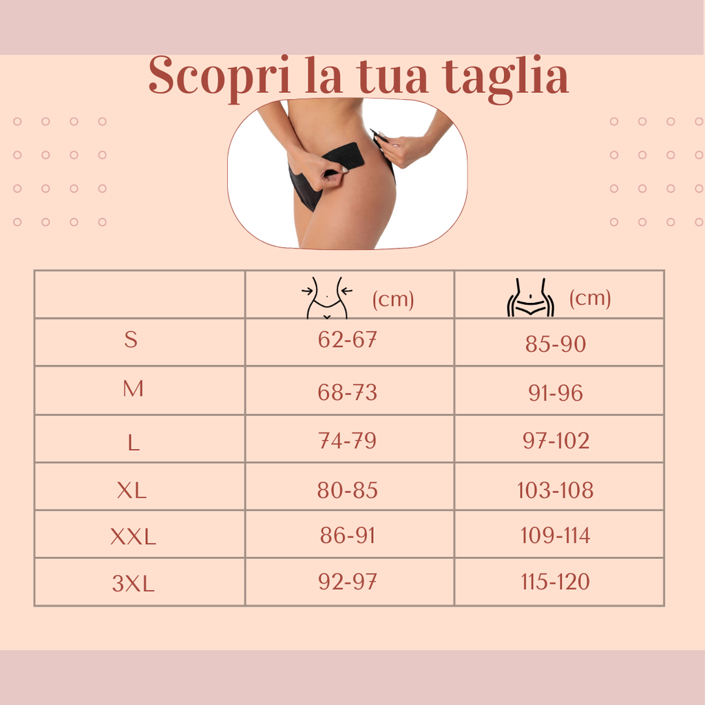 Tabella taglie mutandine mestruali ganci laterali Ane.tiam — S M L XL XXL"