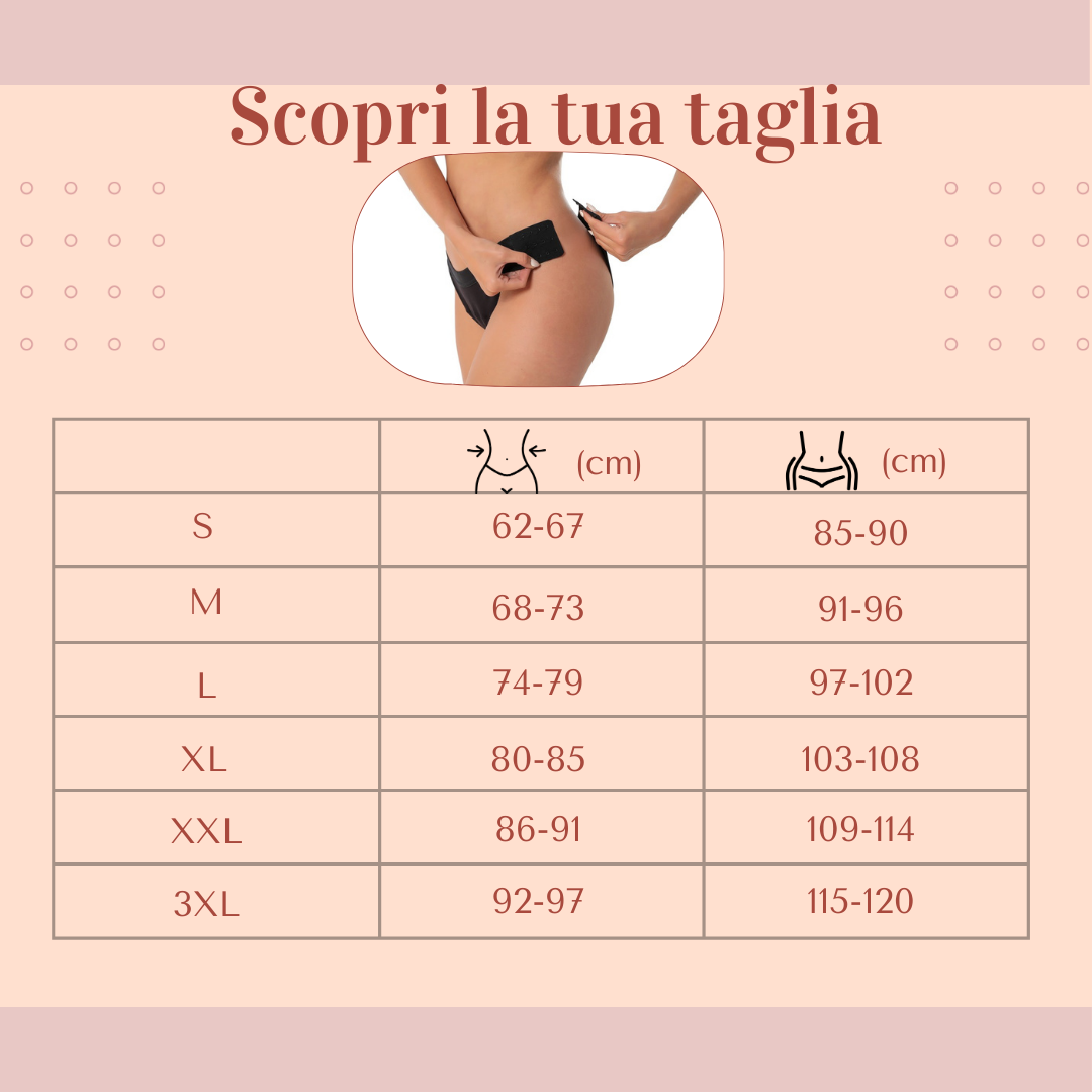 Tabella taglie mutandine mestruali ganci laterali Ane.tiam — S M L XL XXL"